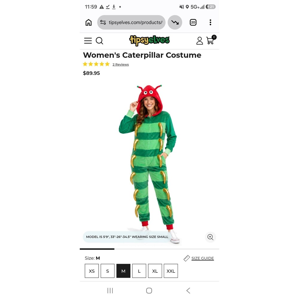 Tipsy Elves Caterpillar Costume Fleece Adult Medium Halloween